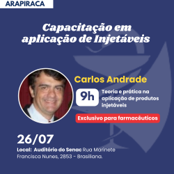 Curso de capacitação de injetáveis, com o professor Carlos Andrade.